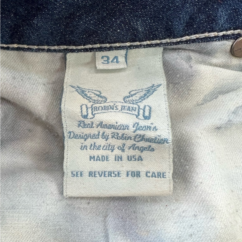 Robin’s Leather Flap Wing Embroidered Distressed Denim Jean, Med Blue Wash, 34 - Picture 9 of 12